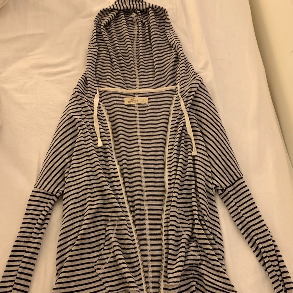 Black and white striped hollister sweater zip up